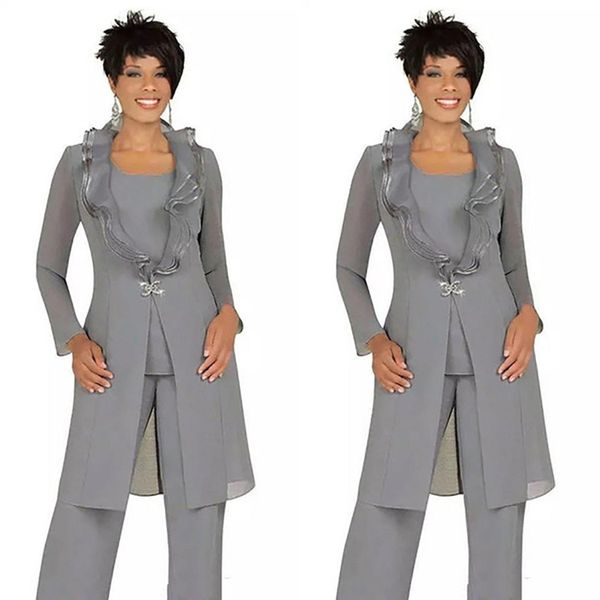 three pieces gray chiffon mother of the bride pant suits with long jacket custom made women wedding guest dresses formal evening outfits gro, Black;red
three pieces gray chiffon mother of the bride pant suits with long jacket custom made women wedding guest dresses formal evening outfits gro, Black;red