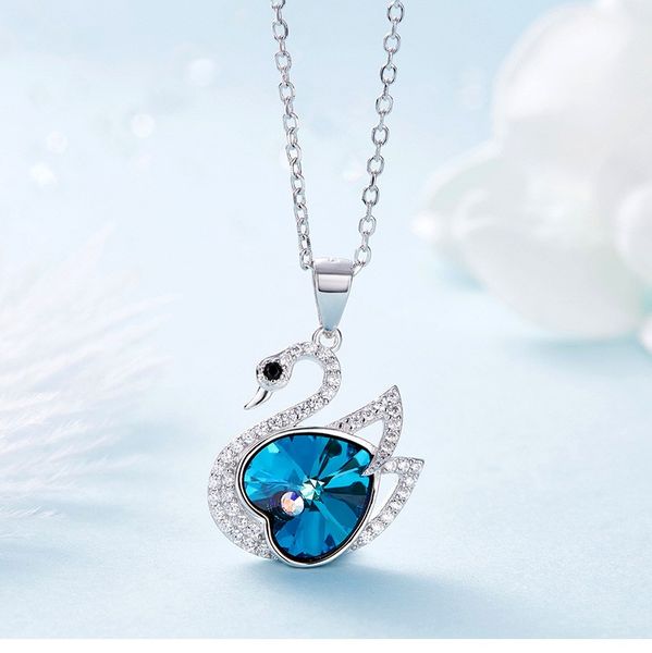 

Crystals Pendant From Austrian S925 Sterling Silver Necklace Women's Swan Necklaces Jewelry Gifts for Girl Love Heart