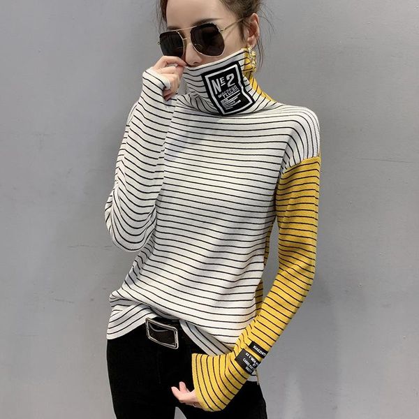 women's sweaters real s # striped high-neck bottoming sweater women fall and winter wear 2021 pile collar pullover, White;black
women's sweaters real s # striped high-neck bottoming sweater women fall and winter wear 2021 pile collar pullover, White;black
