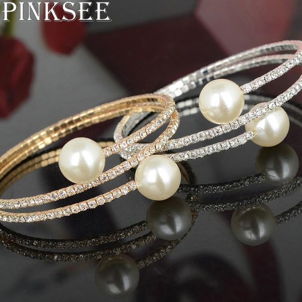 pinksee 1pc 3 rows elegant double imitation pearl rhinestone spiral bracelet gold silver color wedding bridal arm bangle cuff, Black
pinksee 1pc 3 rows elegant double imitation pearl rhinestone spiral bracelet gold silver color wedding bridal arm bangle cuff, Black