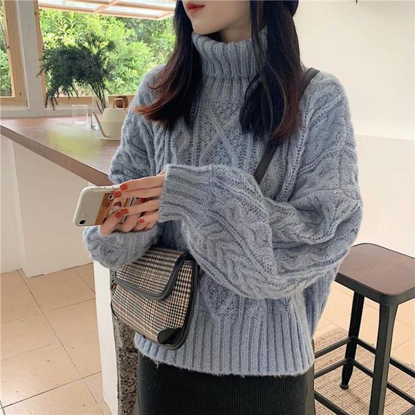 women's sweaters 2021 autumn & winter twist high neck loose solid short knit sweater casual pullover long sleeve women, White;black
women's sweaters 2021 autumn & winter twist high neck loose solid short knit sweater casual pullover long sleeve women, White;black