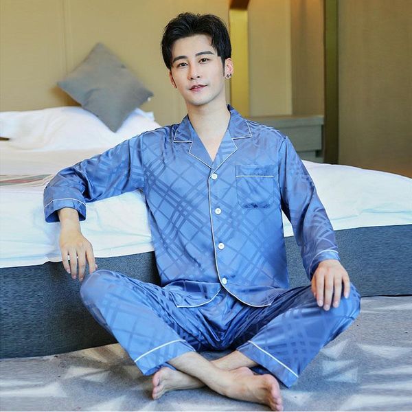 satin men's home clothes set spring autumn plus size faux silk sleepwear casual fashion plaid long sleeve nightgown, Black;brown
satin men's home clothes set spring autumn plus size faux silk sleepwear casual fashion plaid long sleeve nightgown, Black;brown