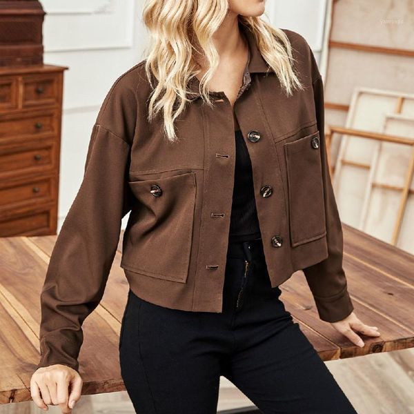fashion women's frock coat solid turn-down collar full length sleeve single breasted double pockets short women jacket winter1, Black;brown
fashion women's frock coat solid turn-down collar full length sleeve single breasted double pockets short women jacket winter1, Black;brown