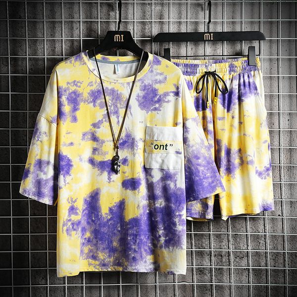 men's japanese streetwear 2 pcs sets men summer t-shirt shorts tie dye hip hop korean clothes male kg-42, Gray
men's japanese streetwear 2 pcs sets men summer t-shirt shorts tie dye hip hop korean clothes male kg-42, Gray