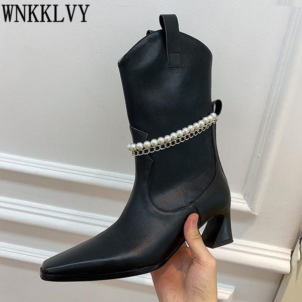strange style high heels mid calf boots women small square toe string bead metal chain decor short boots 2020 runway shoes, Black
strange style high heels mid calf boots women small square toe string bead metal chain decor short boots 2020 runway shoes, Black