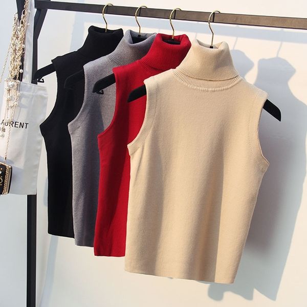thick spring autumn high neck sleeveless sweater pullovers vest women knitted sweater tank female turtleneck knit jacket y200910, White;black
thick spring autumn high neck sleeveless sweater pullovers vest women knitted sweater tank female turtleneck knit jacket y200910, White;black