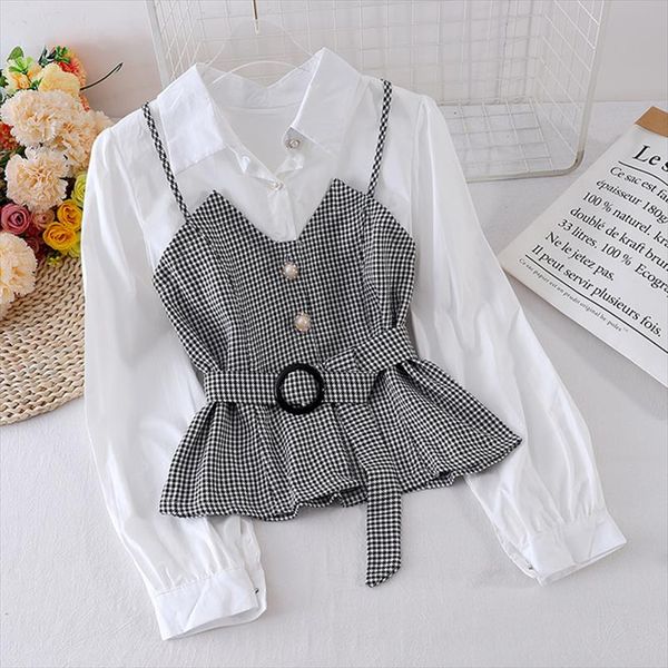 spring autumn womens shirt korean striped suspender solid color long sleeved blouse new fake two piece ll830, White
spring autumn womens shirt korean striped suspender solid color long sleeved blouse new fake two piece ll830, White