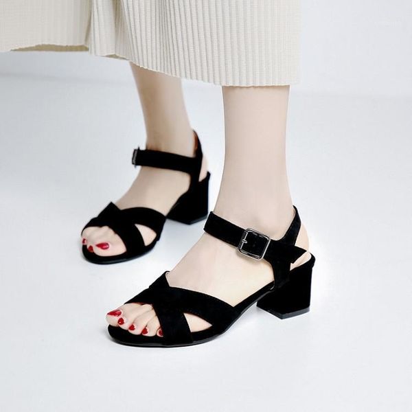 pxelena 2020 summer women sandals square med heels ankle strap office career casual girls shoes female footwear flock 34-431, Black 
pxelena 2020 summer women sandals square med heels ankle strap office career casual girls shoes female footwear flock 34-431, Black