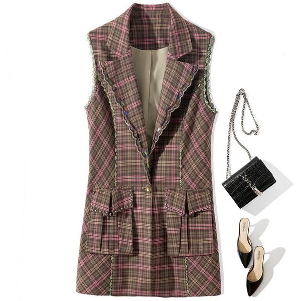 women's vests 2021 spring fashion lapel sleeveless plaid pocket straight mid-length retro jacket vest, Black;white
women's vests 2021 spring fashion lapel sleeveless plaid pocket straight mid-length retro jacket vest, Black;white