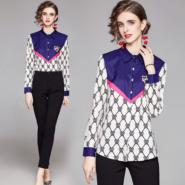 new runway women's fashion printed casual collar shirts blouses elegant office ladies slim button front lapel neck plus size, White
new runway women's fashion printed casual collar shirts blouses elegant office ladies slim button front lapel neck plus size, White