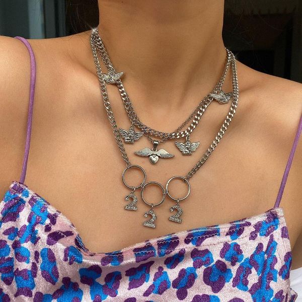 pendant necklaces heart angel 222 multi-layer long chain punk necklace for women men metal silver color chains hip hop goth jewelry gifts
pendant necklaces heart angel 222 multi-layer long chain punk necklace for women men metal silver color chains hip hop goth jewelry gifts
