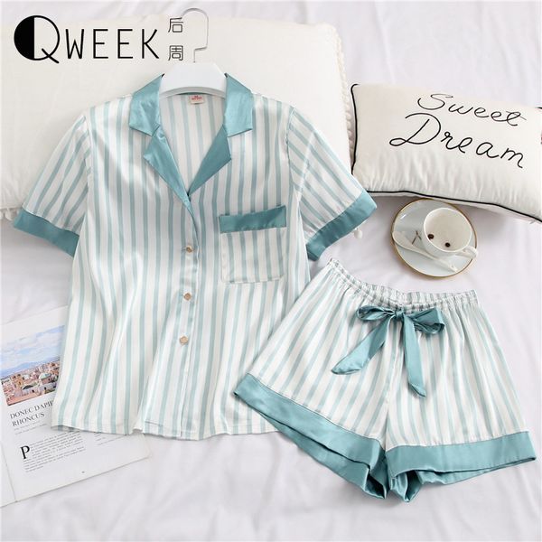 qweek cute pajamas woman satin short sleeve sleepwear homewear pijama mujer nightie silk pyjamas two piece set night suits 2020 y200708, Black;red
qweek cute pajamas woman satin short sleeve sleepwear homewear pijama mujer nightie silk pyjamas two piece set night suits 2020 y200708, Black;red