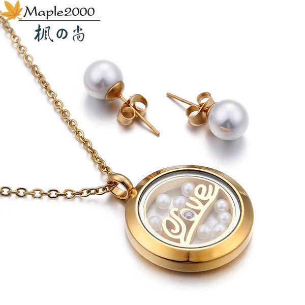 New fashion love letter pearl pendant necklace titanium steel exquisite pearl earring necklace set jewelry wedding gift, Silver
New fashion love letter pearl pendant necklace titanium steel exquisite pearl earring necklace set jewelry wedding gift, Silver