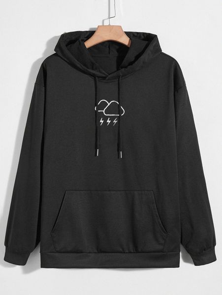 men cloud embroidery drawstring hooded sweatshirt n89u#, Black 
men cloud embroidery drawstring hooded sweatshirt n89u#, Black