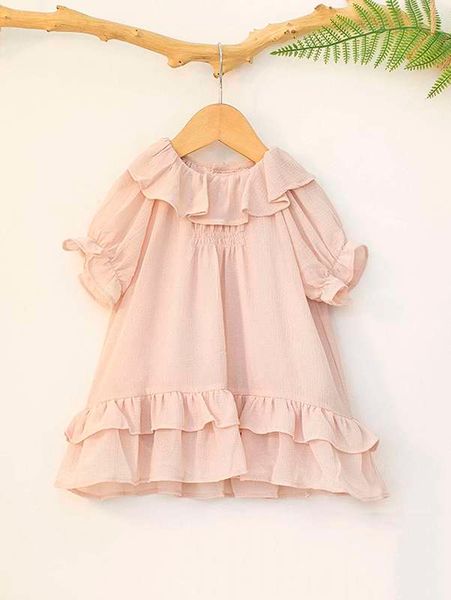 baby ruffle trim puff sleeve smock dress she, Red;yellow