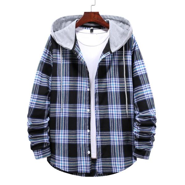 men's casual shirts spring autumn slim fit men long sleeve hooded shirt plaid male large, White;black
men's casual shirts spring autumn slim fit men long sleeve hooded shirt plaid male large, White;black
