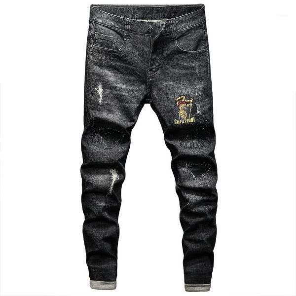 povote 2020 new jeans, new trend, embroidered printing, chinese style, slim pants, small feet, men's beggars' pants1, Blue
povote 2020 new jeans, new trend, embroidered printing, chinese style, slim pants, small feet, men's beggars' pants1, Blue