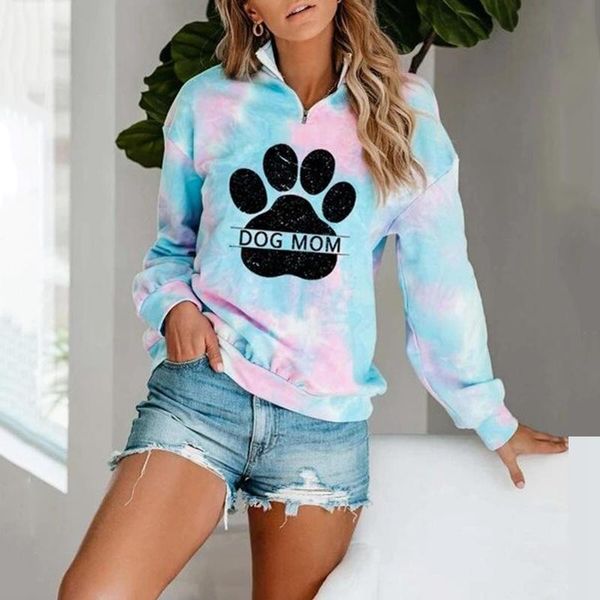 women dog mom print shirt dog graphic tie-dye stand collar long sleeve sweatshirt, Black
women dog mom print shirt dog graphic tie-dye stand collar long sleeve sweatshirt, Black