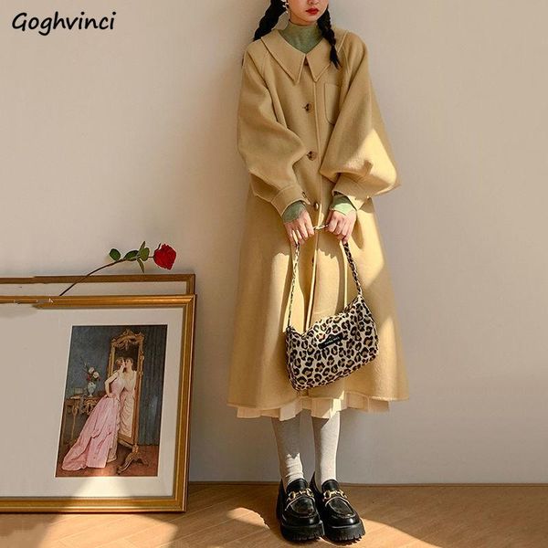 women's wool & blends women lantern sleeve long outerwear solid simple button turn down collar sweet students korean harajuku japanese, Black
women's wool & blends women lantern sleeve long outerwear solid simple button turn down collar sweet students korean harajuku japanese, Black