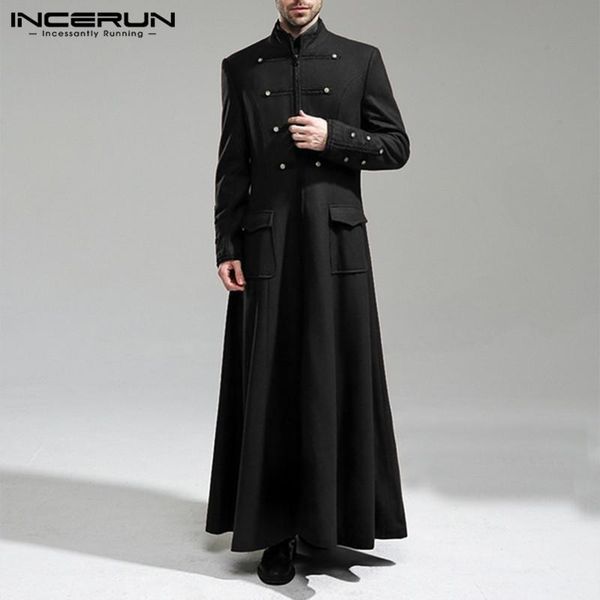 long sleeve stand collar outwear incerun vintage men coats warm buttons overcoats solid wool blends man pockets long trench 5xl, Black
long sleeve stand collar outwear incerun vintage men coats warm buttons overcoats solid wool blends man pockets long trench 5xl, Black