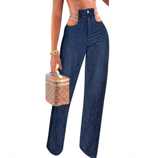 chain patchwork hollow mom jeans women high waist zipper denim straight pants 2020 fashion street style loose long trousers, Blue
chain patchwork hollow mom jeans women high waist zipper denim straight pants 2020 fashion street style loose long trousers, Blue