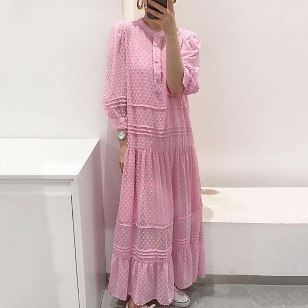 long dress full sleeve casual woman dress button fuff sleeve ruffles chiffon clothing floor long dot round neck xc115, Black;gray
long dress full sleeve casual woman dress button fuff sleeve ruffles chiffon clothing floor long dot round neck xc115, Black;gray