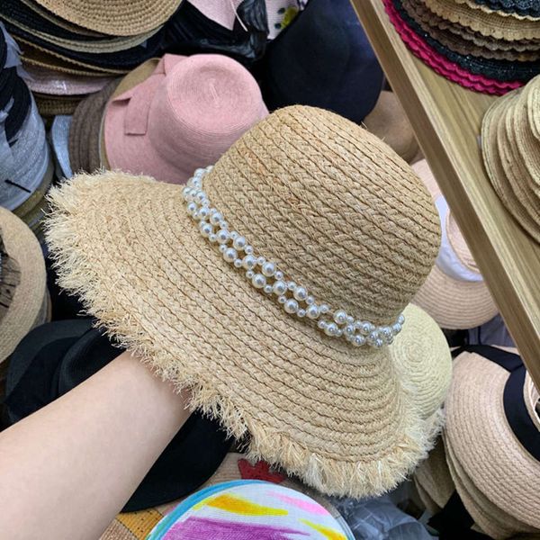 new korean spring and summer lafite straw hat with rough edge, Blue;gray