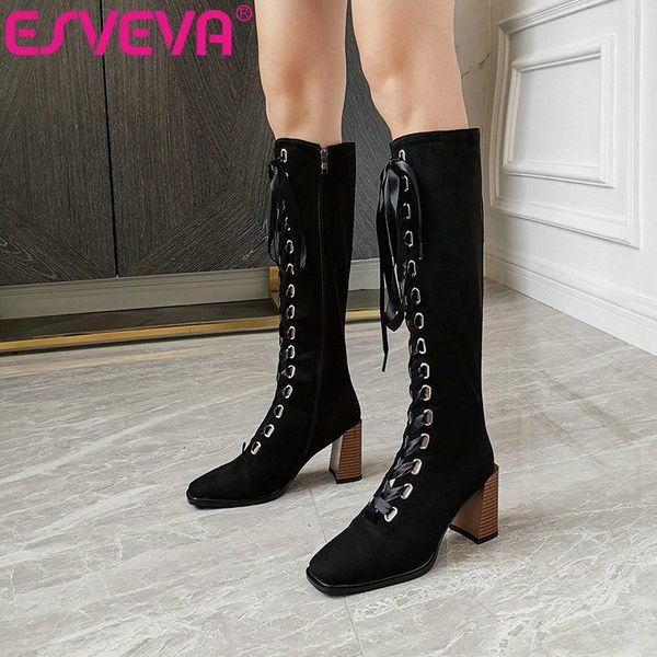 esveva 2021 lace up+zipper square high heel pu leather knee high boots platform round toe black women boots shoes size 34-43
esveva 2021 lace up+zipper square high heel pu leather knee high boots platform round toe black women boots shoes size 34-43
