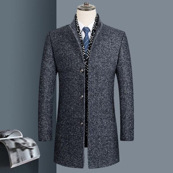 cross border amazon new men's woolen coat casual men's medium length slim standing collar scarf collar coat, Black
cross border amazon new men's woolen coat casual men's medium length slim standing collar scarf collar coat, Black