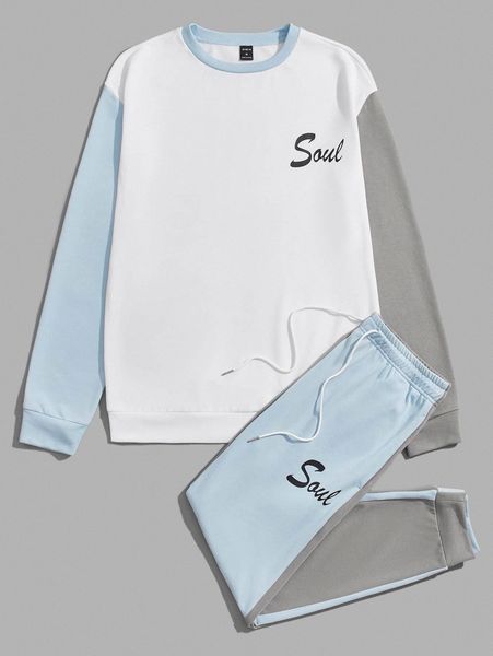 men drop shoulder letter pattern colorblock pullover & drawstring waist sweatpants e6yi#, Gray
men drop shoulder letter pattern colorblock pullover & drawstring waist sweatpants e6yi#, Gray