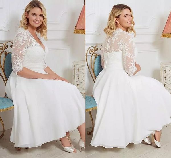 plus size short a line wedding dresses 2021 v neck half sleeves lace a line bridal gowns boho beach garden tea length vestidos al7586, White
plus size short a line wedding dresses 2021 v neck half sleeves lace a line bridal gowns boho beach garden tea length vestidos al7586, White