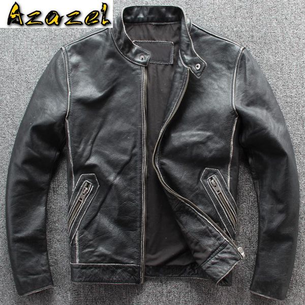 men's leather & faux japanese vintage layer cowhide jacket coat old fashion streetwear cow flight european clothing a821, Black
men's leather & faux japanese vintage layer cowhide jacket coat old fashion streetwear cow flight european clothing a821, Black