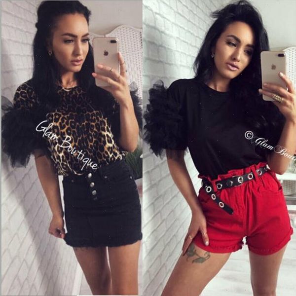 women summer tulle ruffle short sleeve t shirt ladies loose casual round collar leopard print t shirt new, White
women summer tulle ruffle short sleeve t shirt ladies loose casual round collar leopard print t shirt new, White
