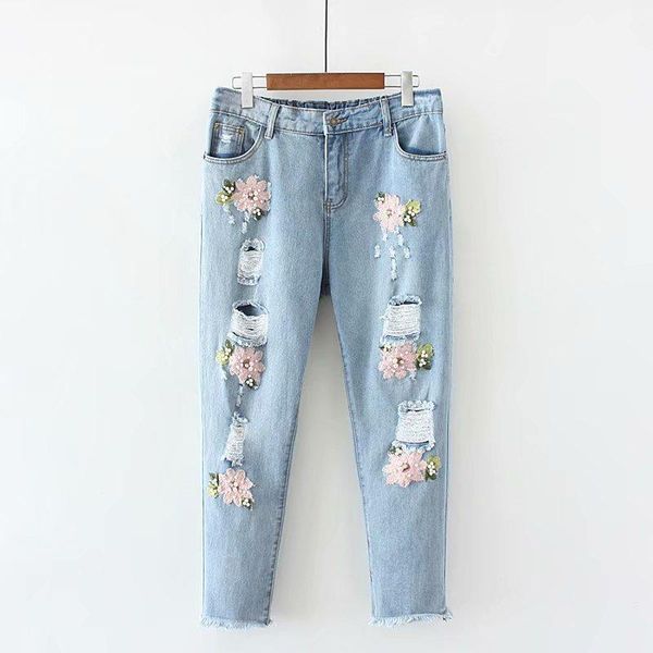 women's loose sweet embroidery flowers & pearls destroy washed holes harem pants ankle length tassel hem plus large size jeans1, Blue
women's loose sweet embroidery flowers & pearls destroy washed holes harem pants ankle length tassel hem plus large size jeans1, Blue