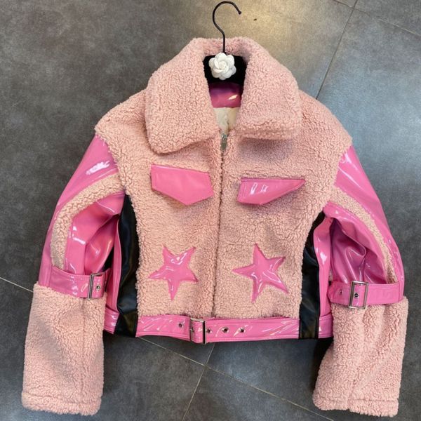deat winter women new fashion lapel long sleeve patchwork pu five pointed star pattern casual slim thicked coat rc651 201126, Black;brown
deat winter women new fashion lapel long sleeve patchwork pu five pointed star pattern casual slim thicked coat rc651 201126, Black;brown