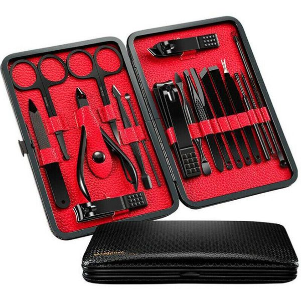 18pcs manicure set nail clippers kit pedicure care tools black men grooming kit with black pu leather case for travel home
18pcs manicure set nail clippers kit pedicure care tools black men grooming kit with black pu leather case for travel home