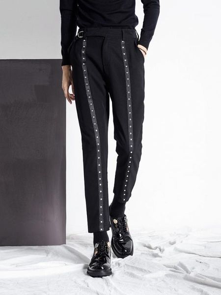 new fashion casual men's male original rivet studs decorated slim cropped pants tapered trousers korean style1, Black
new fashion casual men's male original rivet studs decorated slim cropped pants tapered trousers korean style1, Black