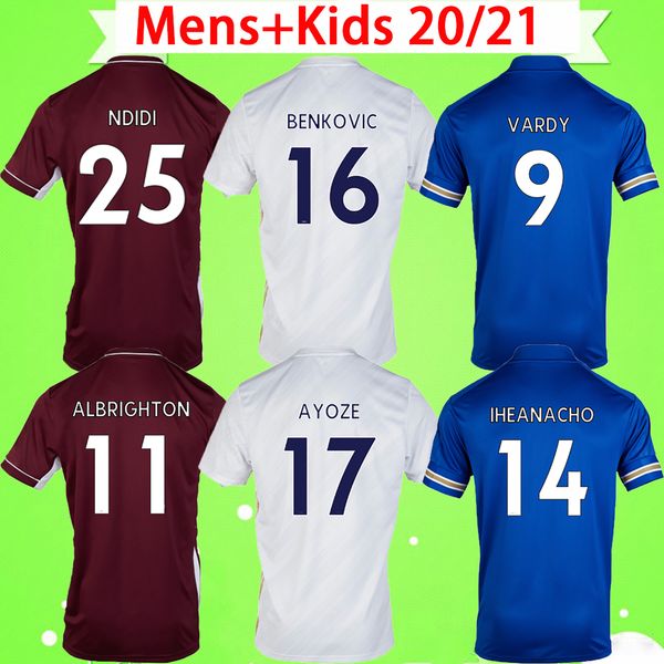 2020 2021 home away third blue white soccer jersey ayoze gray 20 21 football shirt vardy camiseta ndidi maddison uniform boys kids kit, Black;yellow