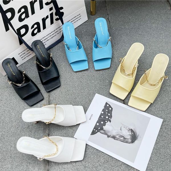 2021 summer luxury women fetish high heels prom slippers fashion metal chain square toe slippers designer yellow female shoes, Black
2021 summer luxury women fetish high heels prom slippers fashion metal chain square toe slippers designer yellow female shoes, Black
