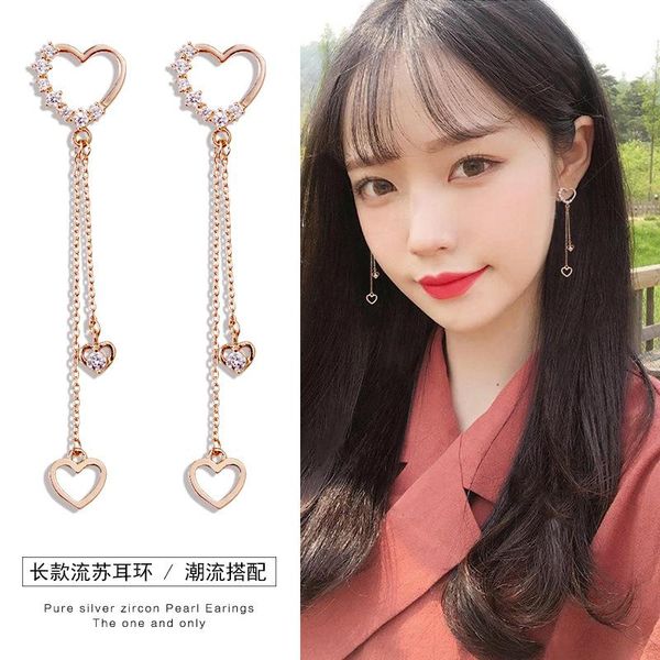 new inlaid zircon love tassel pendant earrings korean fashion wild trend earrings light luxury gift statement for women, Silver
new inlaid zircon love tassel pendant earrings korean fashion wild trend earrings light luxury gift statement for women, Silver