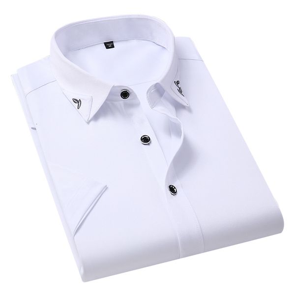 2021 large size men's business casual short sleeved white blue black smart male social shirt plus, White;black
2021 large size men's business casual short sleeved white blue black smart male social shirt plus, White;black