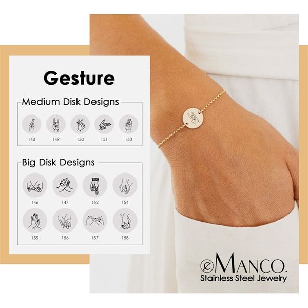 emanco engrave hand gesture charm bracelet for women minimalist friend bracelets 316l stainless steel bracelet jewelry y200323, Golden;silver
emanco engrave hand gesture charm bracelet for women minimalist friend bracelets 316l stainless steel bracelet jewelry y200323, Golden;silver