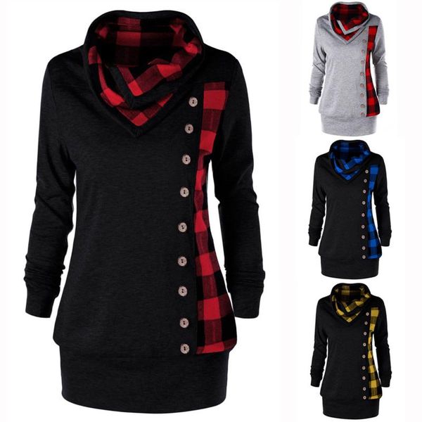 women's hoodies & sweatshirts materials fashion women turn-down collar button plaid patchwork sweatshirt blouse comfortable, Black
women's hoodies & sweatshirts materials fashion women turn-down collar button plaid patchwork sweatshirt blouse comfortable, Black