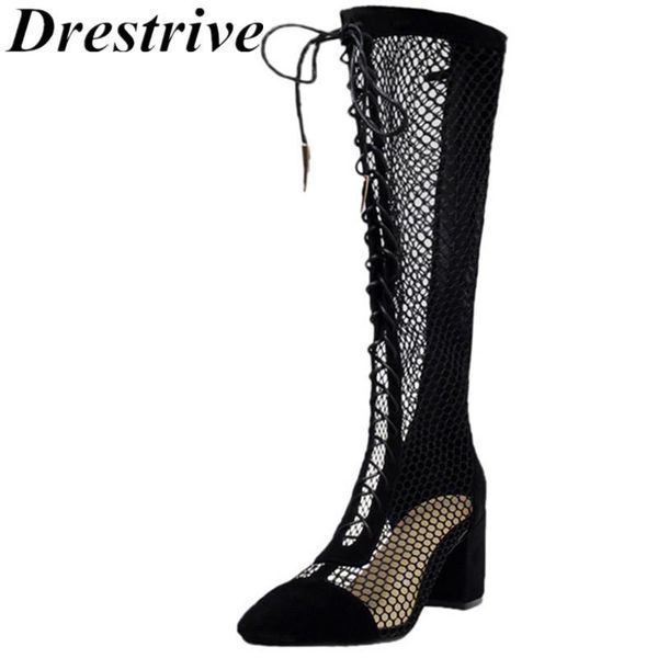 drestrive women's high boots 2020 summer thick heels  cm square toe mesh cow suede cross tied zipper black femals fashion shoes 
drestrive women's high boots 2020 summer thick heels  cm square toe mesh cow suede cross tied zipper black femals fashion shoes