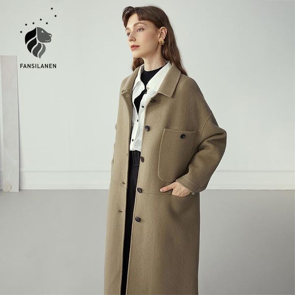 women's wool & blends fansilanen long 100% cashmere coat women elegant khaki wram winter jacket oversized pocket vintage knitted female, Black
women's wool & blends fansilanen long 100% cashmere coat women elegant khaki wram winter jacket oversized pocket vintage knitted female, Black
