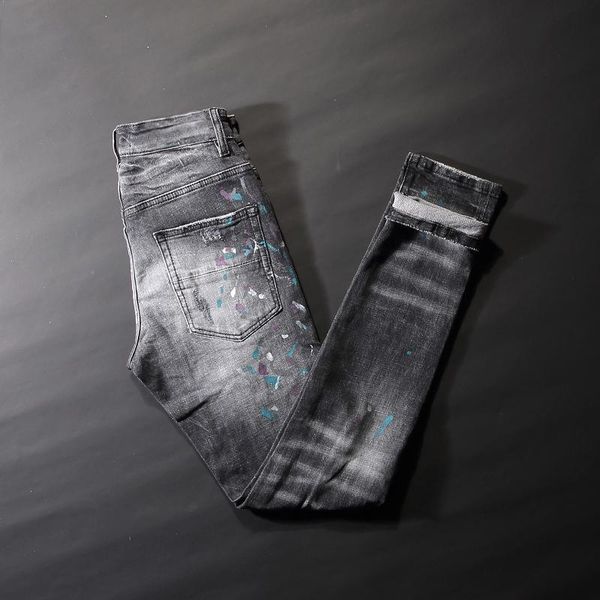 american streetwear fashion men jeans retro black gray painted designer ripped jeans slim fit elastic hip hop pants, Blue
american streetwear fashion men jeans retro black gray painted designer ripped jeans slim fit elastic hip hop pants, Blue
