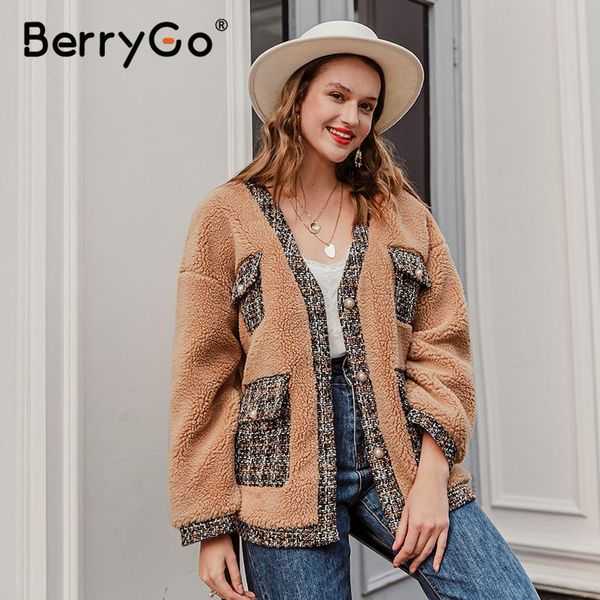 women's fur & faux berrygo elegant light orange autumn winter coat split v-neck pocket women overcoat vintage pearl button female, Black
women's fur & faux berrygo elegant light orange autumn winter coat split v-neck pocket women overcoat vintage pearl button female, Black