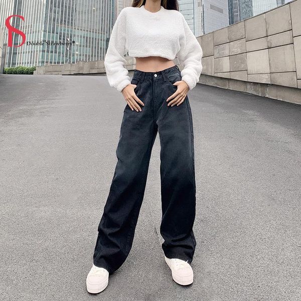 double strawberry autumn and winter new features personality gradient high waist slimming straight daddy pants denim trousers, Blue
double strawberry autumn and winter new features personality gradient high waist slimming straight daddy pants denim trousers, Blue