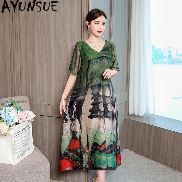 ayunsue 2020 summer silk dress women casual long plus size dress elegant printed party women's dresses boho vestido 195188 j3964, White;black
ayunsue 2020 summer silk dress women casual long plus size dress elegant printed party women's dresses boho vestido 195188 j3964, White;black