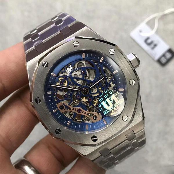 mens watch sapphire glass 42mm skeleton blue dial transparent back automatic movement solid stainless strap male wristwatches, Slivery;brown
mens watch sapphire glass 42mm skeleton blue dial transparent back automatic movement solid stainless strap male wristwatches, Slivery;brown